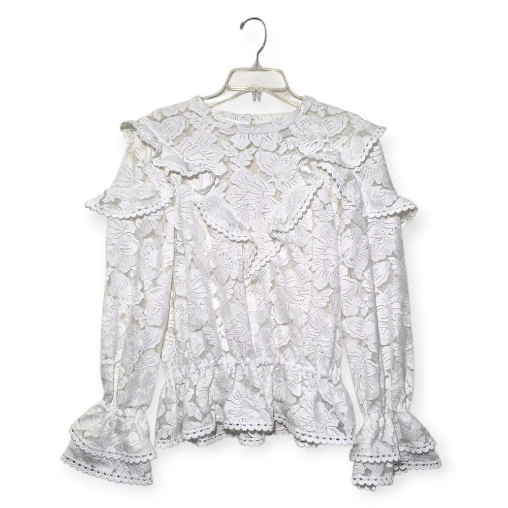 THE COLLECTION BY REFORMATION Carlisle Top Ivory White Lace Long Sleeve 10